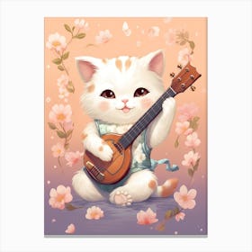 Kawaii Cat Drawings Playing Music 2 Canvas Print