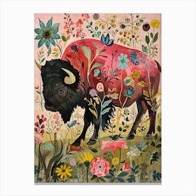 Floral Animal Painting Bison 2 Canvas Print