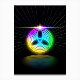Neon Geometric Glyph in Candy Blue and Pink with Rainbow Sparkle on Black n.0003 Canvas Print