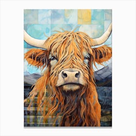 Patchwork Highland Cow Illustration 1 Canvas Print