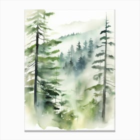 Appalachian Mountains of Misty Pines Watercolor Print of Evergreen Forest..126 Canvas Print