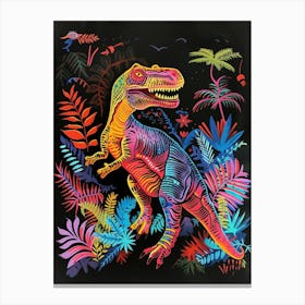 Neon Dinosaur In The Jungle 2 Canvas Print
