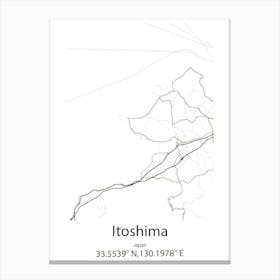 Itoshima,Japan Minimalist Map Canvas Print