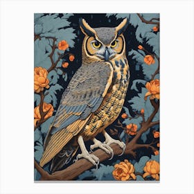 Vintage Bird Linocut Great Horned Owl 4 Canvas Print