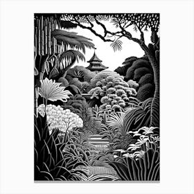 Shanghai Botanical Garden, 1, China Linocut Black And White Vintage Canvas Print