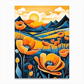 Cartoon Poppy Field Landscape Illustration (74) Canvas Print