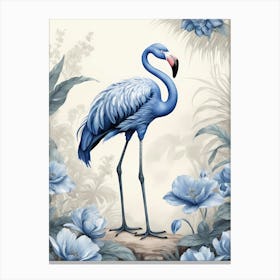 Floral Blue Flamingo Painting (29) Canvas Print