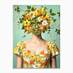 Woman With Flowers On Her Face Canvas Print