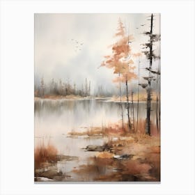 Lake In The Woods In Autumn, Painting 8 Canvas Print