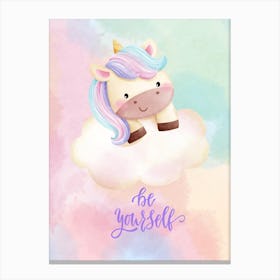 Watercolor Unicorn and Clouds Canvas Print