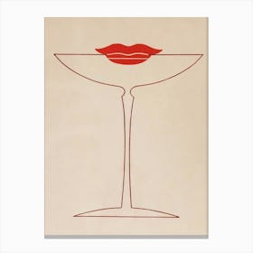 Red Lipstick, Martini Glass, Vintage Bar Cart Print Canvas Print