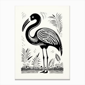B&W Bird Linocut Flamingo 2 Canvas Print