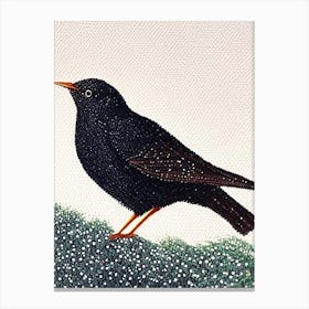 Blackbird Pointillism Bird Canvas Print