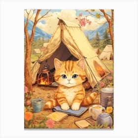 Kawaii Cat Drawings Camping 5 Canvas Print