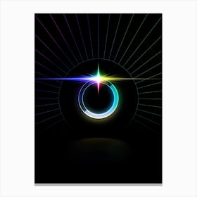 Neon Geometric Glyph in Candy Blue and Pink with Rainbow Sparkle on Black n.0031 Canvas Print