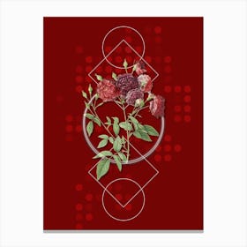 Vintage Ternaux Rose Bloom Botanical with Geometric Line Motif and Dot Pattern n.0074 Canvas Print