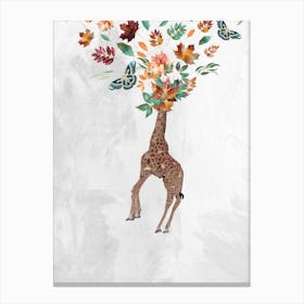Giraffe With Butterflies and leaves Canvas Print