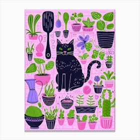 Cat In Pots 2 Canvas Print