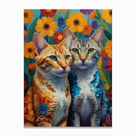 Two Cats In Flowers Canvas Print