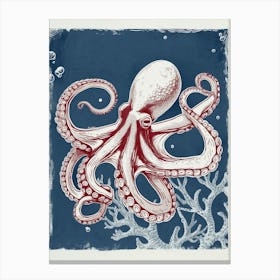 Octopus Deep In The Ocean Linocut Inspired 1 Canvas Print