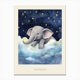 Baby Elephant 7 Sleeping In The Clouds Nursery Poster Canvas Print