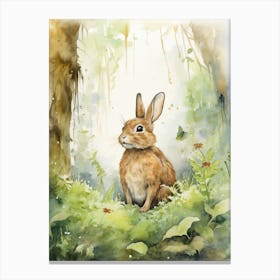 Bunny Birdwatching Rabbit Prints Watercolour 2 Canvas Print