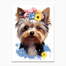 Yorkshire Terrier Portrait With A Flower Crown, Matisse Painting Style 3 Canvas Print