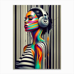 Woman With Headphones Listening To Music Canvas Print