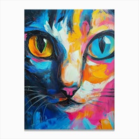 Oil Cat Portrait Painting In Multicolored Tones Canvas Print