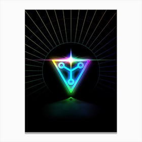 Neon Geometric Glyph in Candy Blue and Pink with Rainbow Sparkle on Black n.0264 Canvas Print