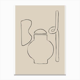 Vase And A Stick Line Drawing Canvas Print
