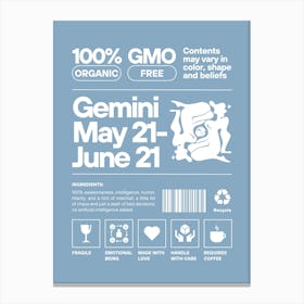 Gemini Wall Art | Gemini Nurtriton Facts Wall Art |Blue Zodiac Decor | Dorm, Office, Living Room, Bedroom, Apartment Wall Art | Trendy Preppy Colorful Maximalist Art Prints | Canvas Print