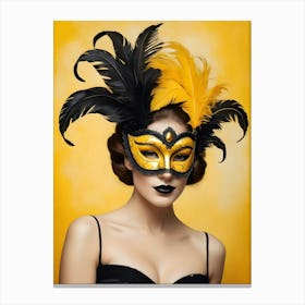 A Woman In A Carnival Mask, Yellow And Black (22) Canvas Print