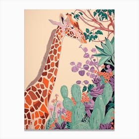Giraffe In The Plants Watercolour Style 2 Canvas Print