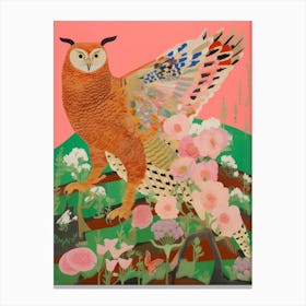 Maximalist Bird Painting Great Horned Owl 3 Canvas Print