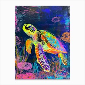 Neon Underwater Sea Turtle Doodle 3 Canvas Print