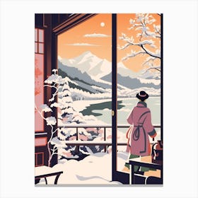 Vintage Winter Travel Illustration Nagano Japan 1 Canvas Print