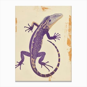 Purple Lesser Antillean Iguana Block Print 4 Canvas Print