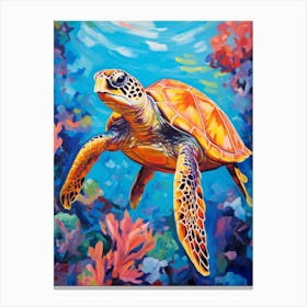 Colourful Sea Turtle Swimming 3 Canvas Print