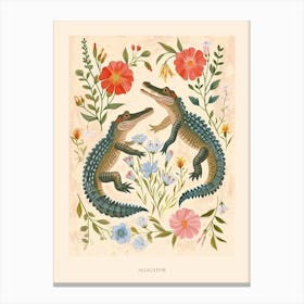 Folksy Floral Animal Drawing Alligator Poster Canvas Print