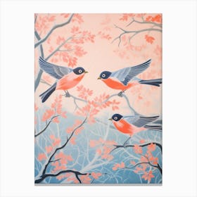 Vintage Japanese Inspired Bird Print European Robin 2 Canvas Print