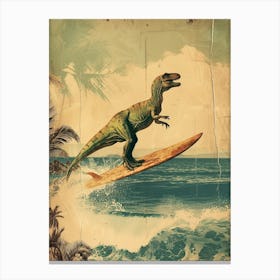 Vintage Dryosaurus Dinosaur On A Surf Board 1 Canvas Print