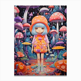 Girl In A Mushroom Field Canvas Print