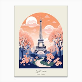 Eiffel Tower   Paris, France   Cute Botanical Illustration Travel 4 Poster Canvas Print