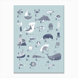 Ocean Sealife Alphabet Blue Canvas Print