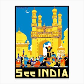 Hyderabad, India, Vintage Travel Poster Canvas Print