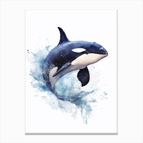 Blue Watercolour Painting Style Of Orca Whale  3 Canvas Print