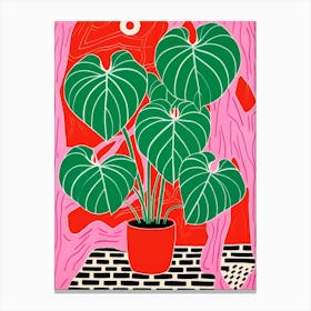 Pink And Red Plant Illustration Swiss Cheese Plant 4 Canvas Print