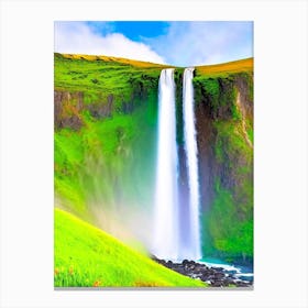 Skógafoss Waterfall, Iceland Majestic, Beautiful & Classic (2) Canvas Print