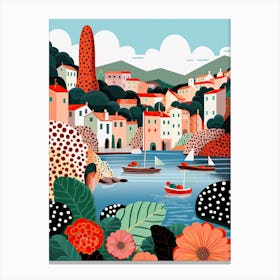 Portofino, Italy, Illustration In The Style Of Pop Art 2 Canvas Print